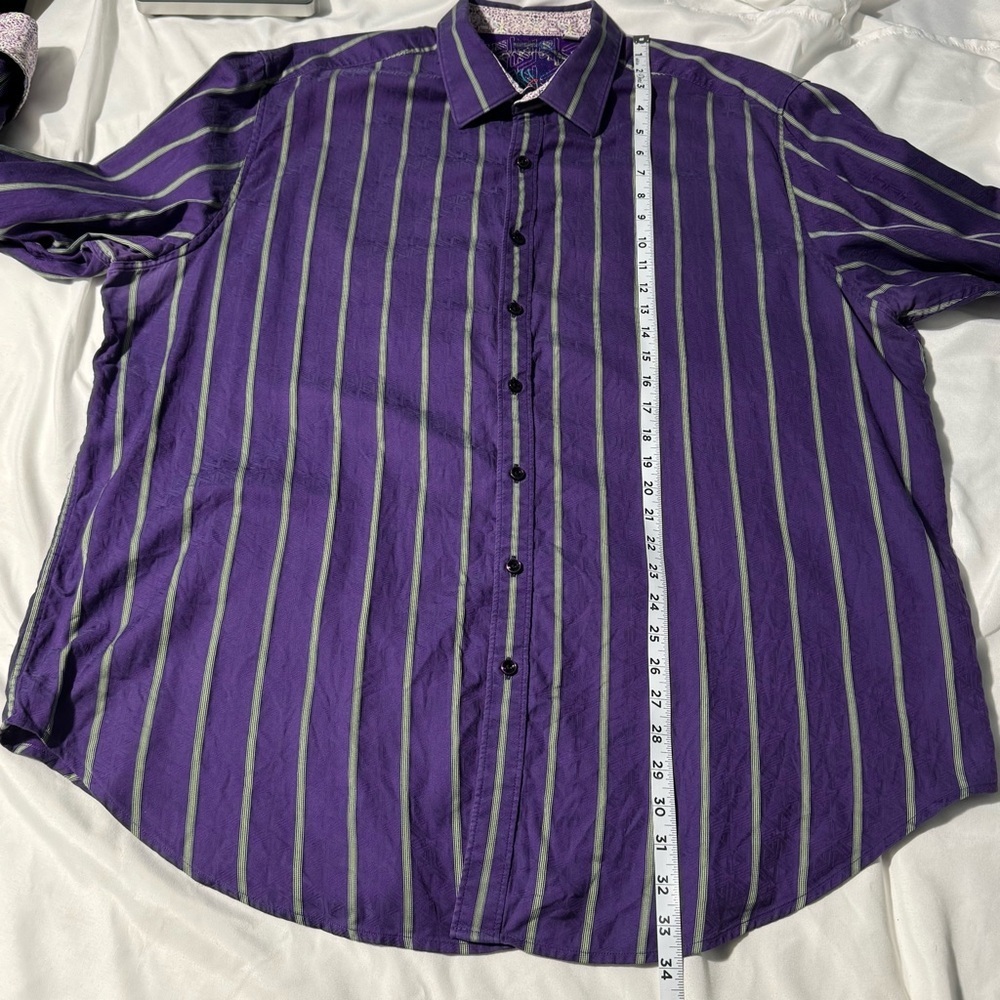 Robert Graham Purple Striped Button-Up Shirt | Size 2XL | Flip Cuff Detail - Picture 10 of 16